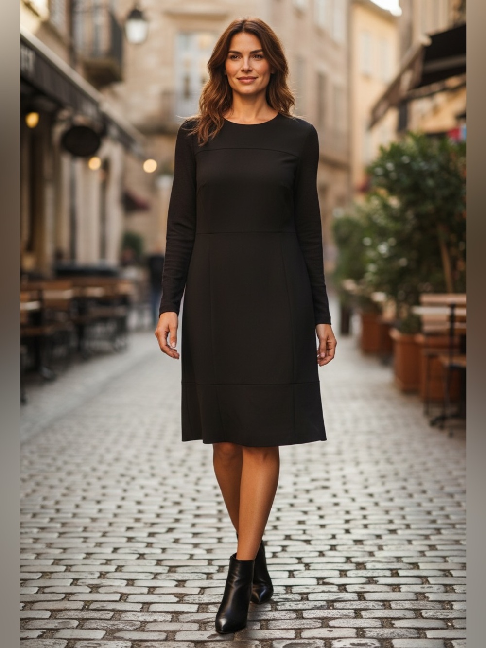 NWT Tibi Black Knee Length Contrast Wool Long Sleeve Dress Size 12